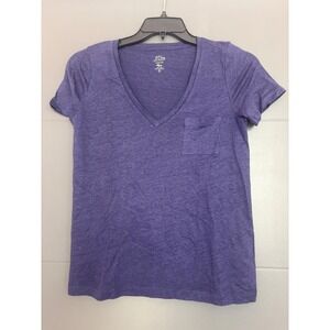 J.Crew Linen V-Neck Pocket Tee Shirt Purple Knit Goods Short Sleeve Womens Small